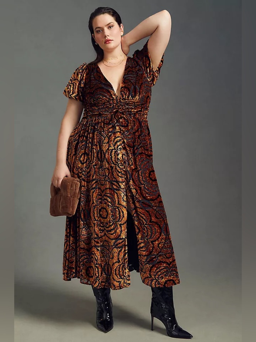 Anthropologie Catalina Burnout Velvet Maxi Dress Floral Size 24W